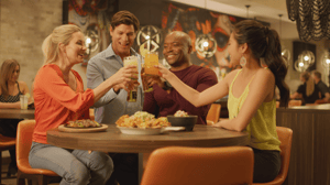 Friends enjoy food and drinks at Uno Más.