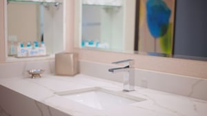 Sierra Two Queen Room detail view of washroom vanity.