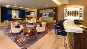 Kingpin VIP Lanes & Lounge: View of bar, lounge area and pool table.