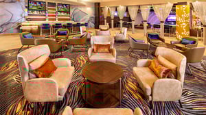 Kingpin VIP Lanes & Lounge: View of lounge area, bar and lanes.